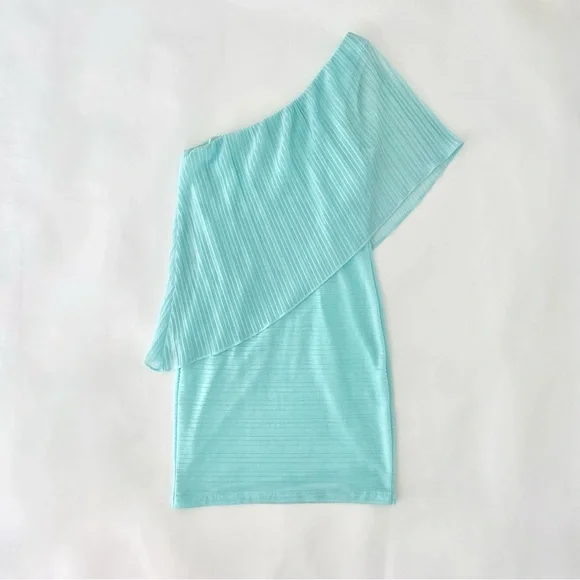 NWT Windsor Sparkly Glitter One Shoulder Sheer Flounce Bodycon Mini Dress Mint 2 - Picture 2 of 14